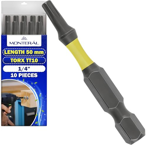 10x Embout Visseuse a Choc Torx TT10x50 mm et Tige Hexagonale 1/4 | Embout Torx est Fabriquée en Acier Allié S2 - MONTERAL