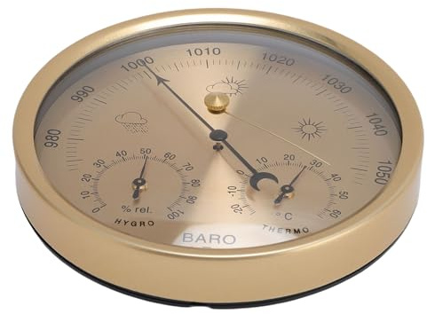 Spacnana 3-in-1-Barometer-Wetterstation aus Aluminiumlegierung mit 5,12-Zoll-goldenem Zifferblatt und Großem Display für den Innen- und Außenbereich, Zuhause, Büro, Garten, Terrasse