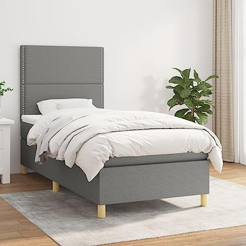 Holamys Boxspringbett mit Matratze, Dunkelgrau 100x200 cm, Stoffbezug, verstellbares Kopfteil, Taschenfederkernmatratze, mittelfeste Unterstützung, Möbel für Schlafzimmer