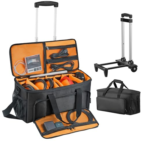 VEVOR Rolling DJ Cable Bag, 1680D, Padded File Gig Bag with Wheels, 6 Detachable Divider, Travel Storage Music Gear Case, for Professional DJ Gear, Musical Instrument and Accessories, Sound Equipment