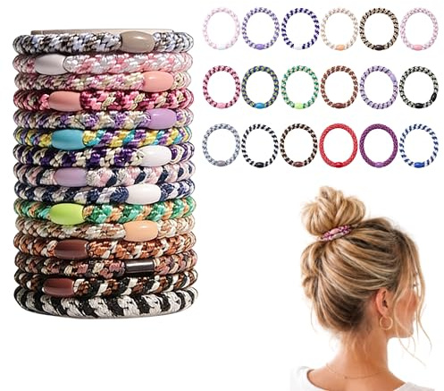 18 Stück Haargummis Damen, Elastisch Zopfgummi, Mode Elastische Haarbänder Zopfgummis Damen für dickes Haar und lockiges Haar