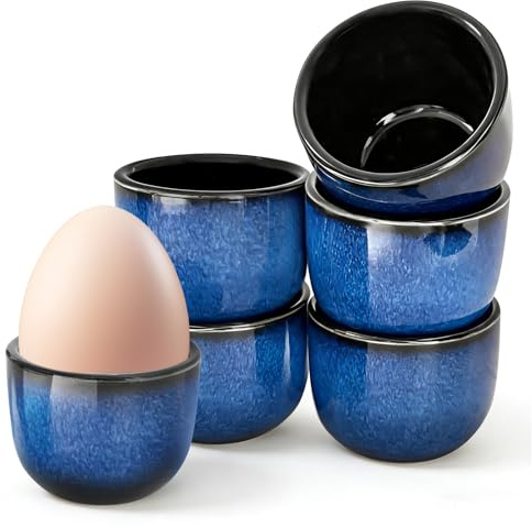 dabinzhijia 6 Stück Eierbecher Porzellan, Vintage Blau Eierbecher Keramik, Glänzende Eierständer Eierhalter für gekochte Eier, Lustiger Eierständer, Spülmaschinenfest