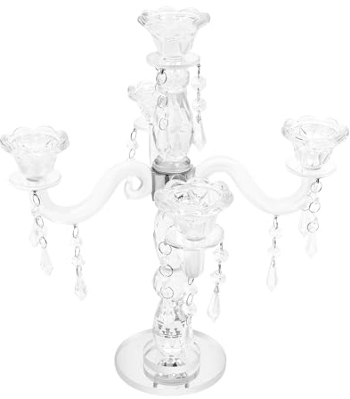 Bougeoir en cristal à 5 branches - Moderne - Transparent - 25 x 35,5 cm - Plateau de table poli - Pour bougies de table et bougies LED