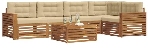vidaXL Outdoor-Sofagarnitur mit Kissen 6 pcs Natur und Beige, Gartenmöbel, modernes Sofaset, Robustes Lounge-Set, gemütlicher Terrasse-Bereich zum Entspannen