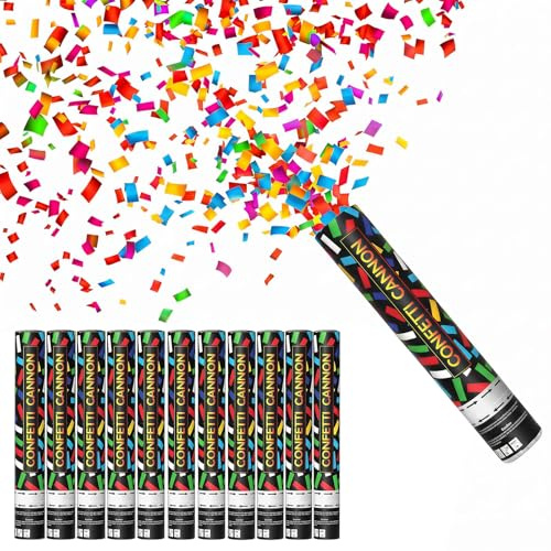 Konfetti Kanone - 12 Stück 30cm Konfettikanone, Biologisch Abbaubar Parteien Confetti Kanone, 3-6 Meter langen Konfettistrahl Party Popper für Geburtstagsfeiern Hochzeiten Jubiläen Babypartys Feiern
