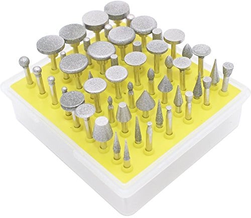 NIUPIKA Diamond Coated Rotary Burrs Set Drill Bits Grinding Wheels Drilling Bits for Wood Glass Jewelry Stone Metal Engraving Carving Grinder Rotary Tools Accessories 3MM Mandrel 120 Grit 50 Pieces