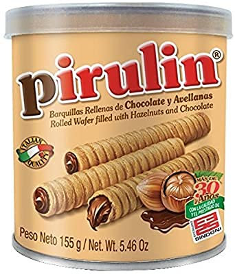 Barquillos Chocolate Pirulin, Caja 6 latas. Lata Barquillas Pirulin