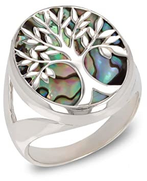 Aden - Bague symbole Arbre de vie Nacre abalone Argent massif - 60