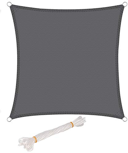 WOLTU Sonnensegel Quadrat 2x2m Grau wasserabweisend Sonnenschutz Polyester Windschutz mit UV Schutz für Garten Terrasse Camping