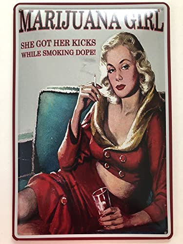 Blechschild 20x30cm gewölbt Marihuana Girl She Got Her Kicks Deko Geschenk Schild