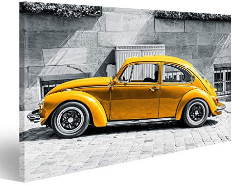 bilderfelix® Bild auf Leinwand Käfer Vintage Beetle Gelb vor Schwarz Weißem Hintergrund Wandbild, Poster, Leinwandbild MRR