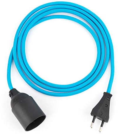 3m Plug-In Lampe BLAU, Textilkabel mit Lampenfassung aus Thermoplast (GLATTMANTEL) mit Eurostecker