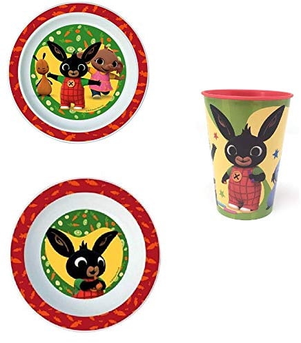 SET- Pappa Bing Bunny Coniglietto 2 Piatti + Bicchiere Bambino - BIN19/3PZ