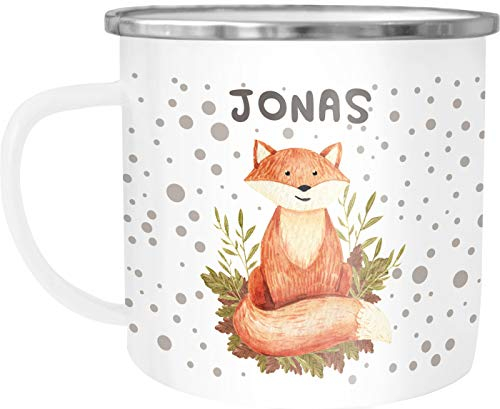 SpecialMe® Emaille-Tasse mit Namen Fuchs Emaille-Becher personalisierte Geschenke Namensaufdruck Namensbecher weiß-metall unisize