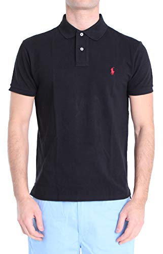 Ralph Lauren Mod. 710795080 Polo Piqué Slim Fit Homme Noir M