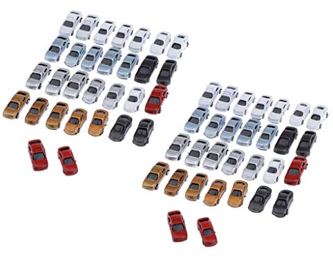 freneci 60Pcs 1/200 Z Spur Lackiertes Auto Miniatur Gebäude Landschaft Zubehör