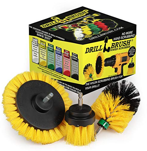 Drill Brush Power Scrubber by Useful Products – 3 Piece Yellow Bathroom Accessories Cleaning Set - Drill Brush Set for Cleaning Tile and Grout - Shower Cleaning Supplies - Drillbrush Shower Cleaner