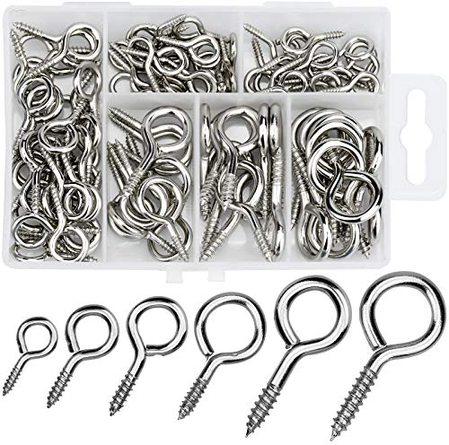 Winfred 100 Pcs Piton à Visser, 2# 4# 5# 6# 8# 10# Crochet à Visser en Métal Boulons Crochet Nickelé