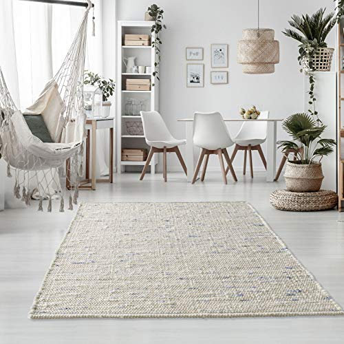 Taracarpet Handweb-Teppich Oslo Wolle im Skandinavischem Landhaus Design Wohnzimmer Esszimmer Schlafzimmer Flur Läufer beidseitig verwendbar 200x240 cm blau meliert Multi