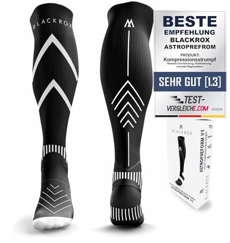 BLACKROX Kompressionsstrümpfe [Vergleichssieger 2024] Gr. S-XL | Für Damen & Herren | Laufstrümpfe | Perfekt für Sport, Radfahren , Joggen & Wandern | PRECISION | Schwarz Gr. L-XL