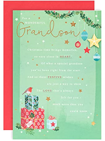 Hallmark Weihnachtskarte für Enkel - klassisches Design mit herzlicher Botschaft