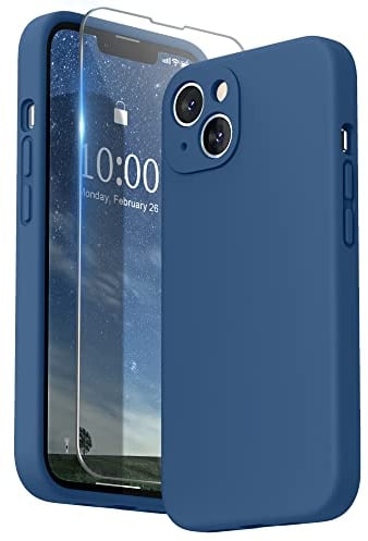 SURPHY Hülle Kompatibel mit iPhone 13 Hülle Silikon mit Displayschutzfolie, Handyhülle iPhone 13 Case Silikon Kameraschutz, iPhone 13 Hülle Schutzhülle Schutzschale 6,1 Zoll 2021 (Eisblau)