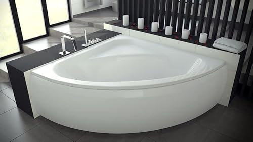 ECOLAM Baignoire d'angle acrylique Luksja 148x148cm, tablier en acrylique, pieds, siphon, silicone, Belle forme Aspect moderne original produit