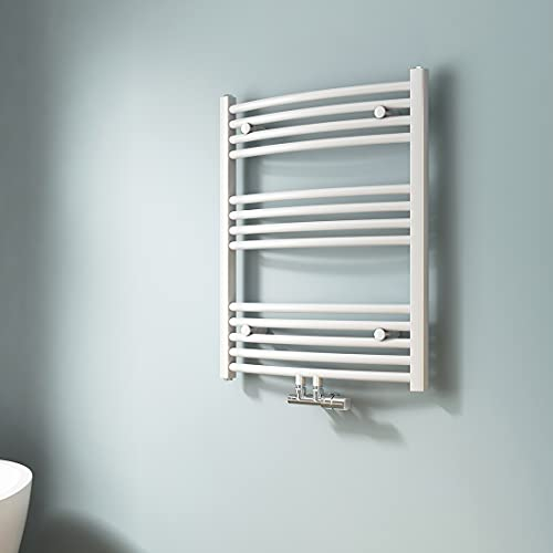 EMKE Toallero Baño Radiador, 75 x 60 cm, secador de Toallas con conexión Central, radiador secador de Toallas de Agua Caliente, Forma de Arco, Blanco