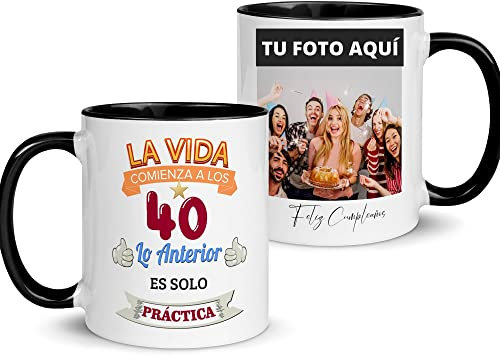 Zumo Digital Taza Personalizada con Foto - Regalo de Cumpleaños - Taza Desayuno Originales - Añade tu Edad Personalizado (Negro-Foto)