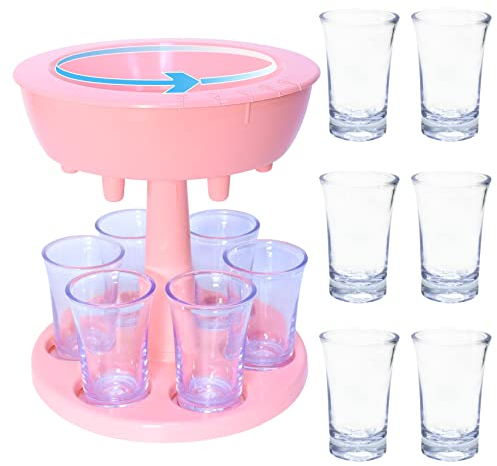 HiGoPat Acrylic Shot Glasses Dispenser, Rotary controls 2, 3, 4, 5, 6 Shot Glass Dispenser, and Holder for Liquid Fun Drinking in College, Camping, Bar, 21st Birthday Home Parties (Pink)