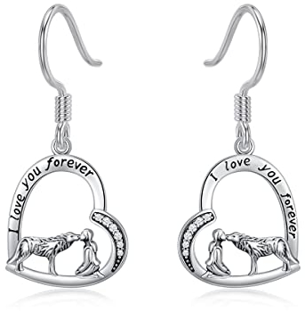 Wolf und Mädchen Ohrringe Sterling Silber Wolf Ohrringe Tier Schmuck Geschenke für Frauen Mädchen