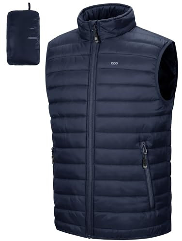33,000ft Men's Lightweight Gilet, Packable Quilted Puffer Padded Vest Outerwear, Body Warmer Windproof Sleeveless Jacket for Golf Running Hiking Horse Riding Dark Blue L