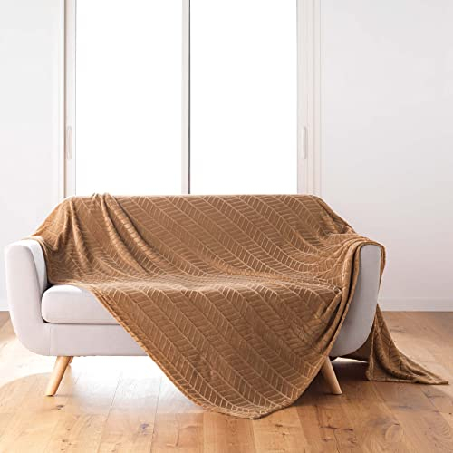 Douceur d'Intérieur, Plaid (180 x 220 cm) Arya Camel, Flanelle Relief