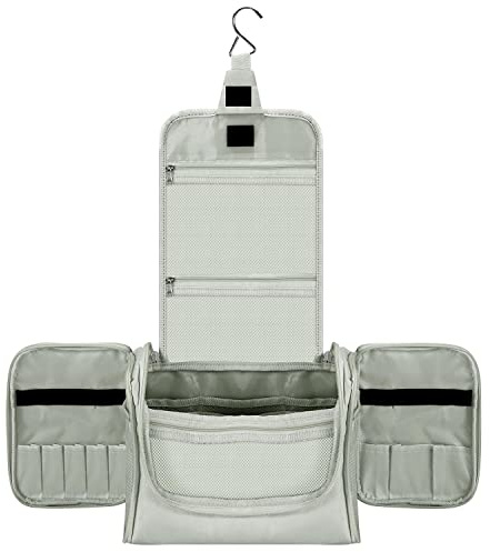 Vinsani Premium Toiletry Bag Large Capacity Many Compartments Hygiene Wash Bag Bathroom Shower Portable Hanging Travel Organiser Waterproof Cosmetic Makeup Toiletries for Men & Women – Light Grey