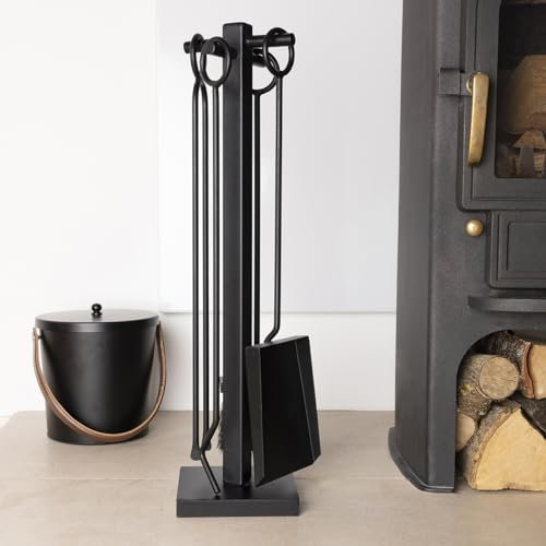 CHARLES BENTLEY Fireside Companion Set, Snug, Palm, Fireside, Companion Set, Tongs, Poker, Coal, Shovel, Natural, Coco, Fiber Brush, Iron Tool Stand, Fire Tools, Traditional, Handles, Holder (61x15cm)