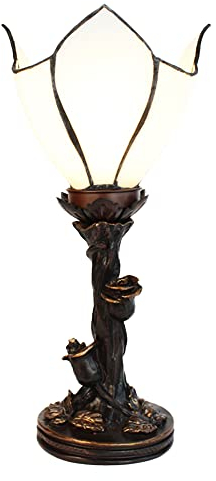 HAES DECO - Tiffany Tischlampe 32 cm Weiß Braun Glas Tiffany Schreibtischlampe Tiffany Lampen Buntglas
