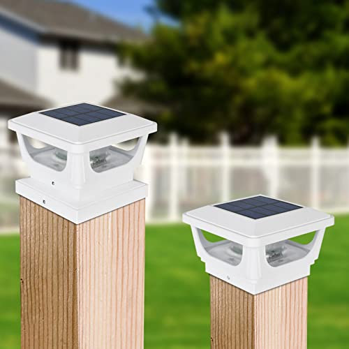 GEYUEYA Home Solar Post Cap Lights Outdoor,IP65 Waterproof Solar Fence Post Lights for 3x3 4x4 inch Wooden Posts Deck Patio Garden Yard Decoration-2 Pack, White