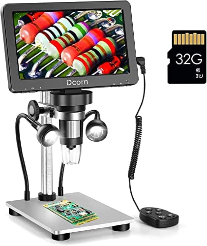 Dcorn 1200X Digitalmikroskop mit 12MP 1080P, 7-Zoll-LCD-Bildschirm, 10 LED Beleuchtung, USB für Windows/Mac, für Präzisionsarbeiten, Feinmechanik, Münzprüfung für Erwachsene