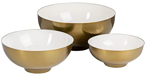 BigBuy Home S8802610 Cuenco, Dorado Blanco Hierro, 30cm x 30cm x 14cm, 3 Unidades
