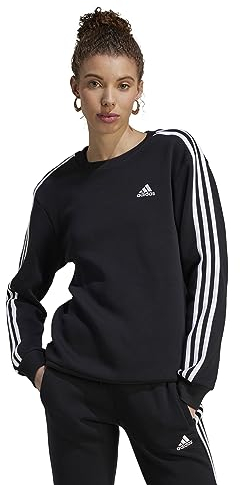 adidas Damen Essentials 3-Stripes Fleece Sweatshirt, Black/White, S