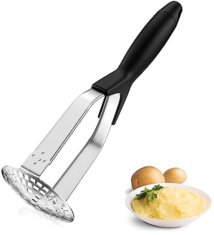 Fousenuk Presse-Purée de Pommes de Terre en Acier Inoxydable, Professionnel Presse Puree Manuel avec Antidérapant Manche, Pliable Broyeur de Pommes pour Fruits, Légumes, Aliments pour Bébés