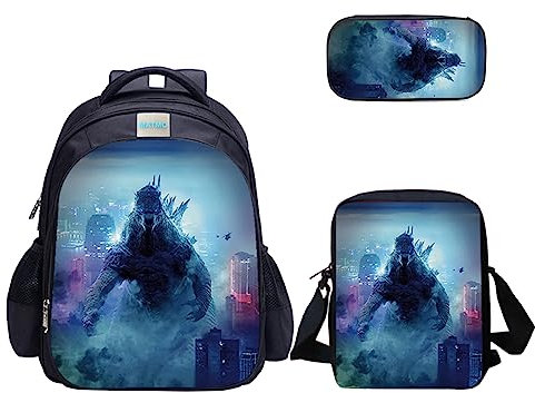 MATMO Juego de Mochila y Bolsa de Almuerzo de Dinosaurio para niños, Mochila de Hombro y Estuche para lápices, Juego de Mochila 23-4, Medio, Caricatura