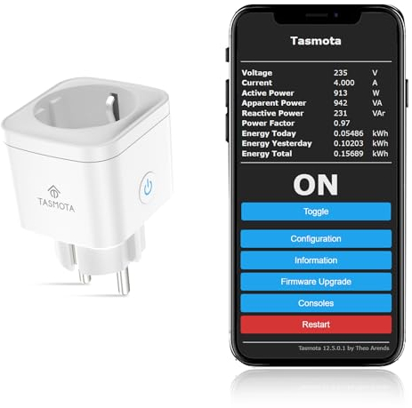 EIGHTREE Enchufe Tasmota, Enchufe Inteligente WiFi, Smart Home, ESP8685 con Home Assistant, MQTT, Domoticz, OpenHAB, ioBroker, 16A, solo 2,4GHz WLAN, 1PC