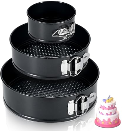 ECCOGREAT Set de 3 (10/18/23cm) moldes de tarta elásticos antiadherentes moldes desmontables moldes para hornear pan redondos a prueba de fugas para tartas, pizzas y tortitas