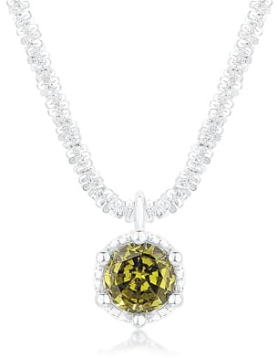 DANIEL CLIFFORD Damen Halskette Silber 925 Anhänger Kristall grün 'Sophie' 46cm filigrane Silberkette Kristallanhänger klein Kette dünn Stein olivgrün