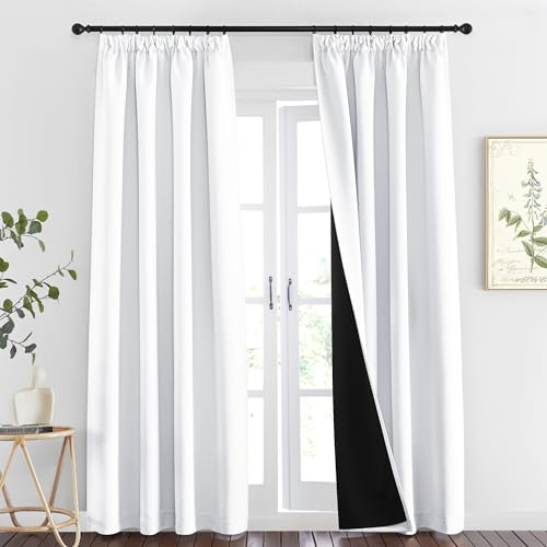 PONY DANCE Verdunkelungsvorhang Schiene Extra Lange Gardinen und Vorhänge mit Kräuselband Weiss 2er Set H 260 x B 140 cm Doppellagige Gardinen 100% Blickdicht Thermovorhang Hitzeschutz