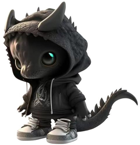 Obelunrp Coole Drachenfiguren, 13 cm/5,1 Zoll Harz niedliche Drachenstatuen mit Haubenanzügen, kleine Drachenschmuck für Home Office Regal Dekoration (schwarz)