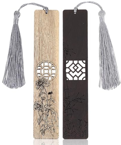 Amaxiu Holz Lesezeichen für Männer und Frauen, 2 Stück handgefertigt geschnitztes Holz Lesezeichen hohl Vintage Lesezeichen Geschenk natürliche Buchmarker für Buchliebhaber Studenten(A)