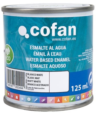 Cofan Esmalte ecológico al agua multisuperficies | Acabado: Brillo | Envase: 125 ml (Blanco Mate)