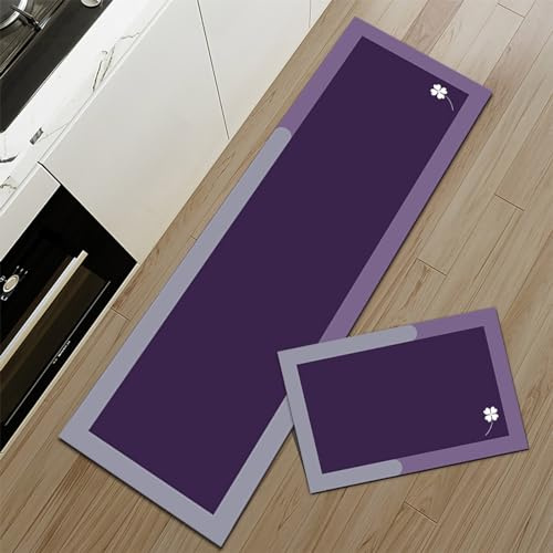 Everyiod Kitchen Rug Set 2 Piece Non Slip Kitchen Mat, Purple, 40cm x 60cm + 40cm x 120cm